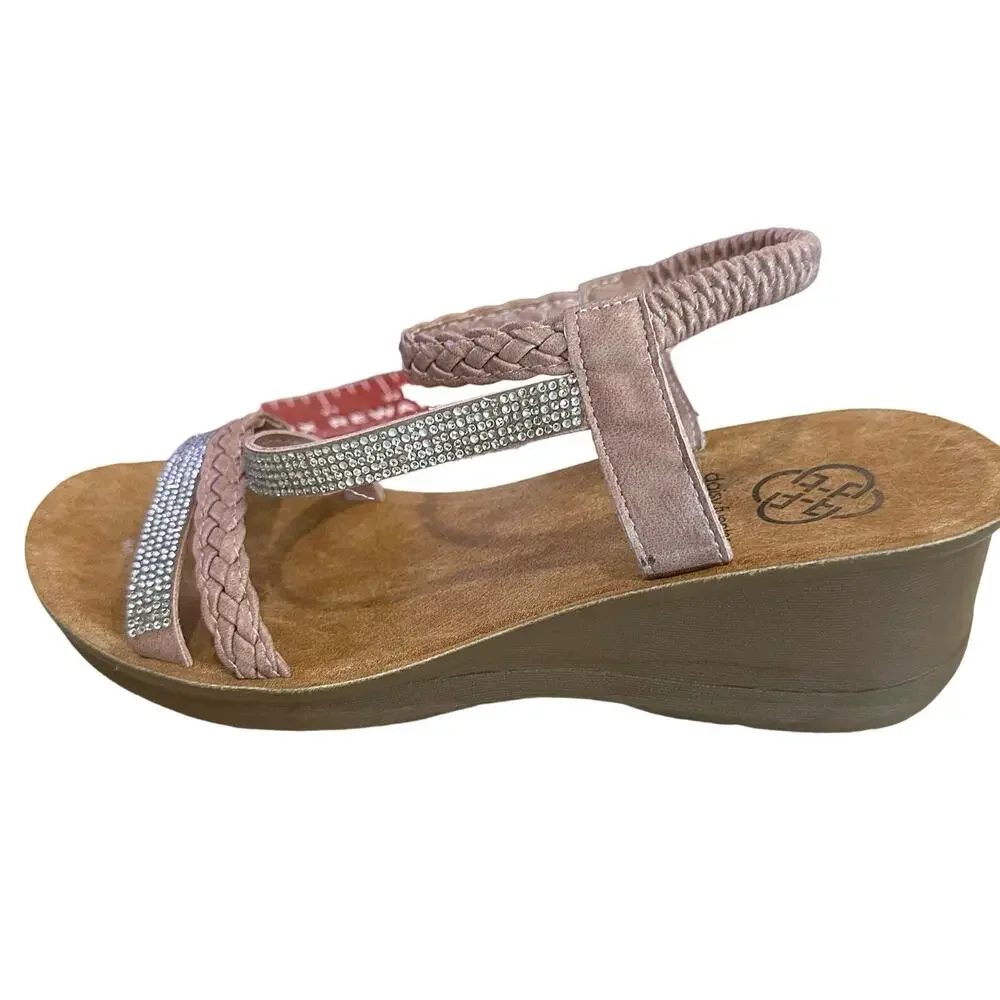 Daisy Fuentes Women's Pink‎ Wedge Sandals Slingback Embellished Casual - Picture 4 of 9